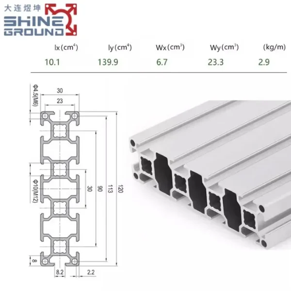 30x120 T-Slot Aluminum Extrusion Profile with 10 T-Slots