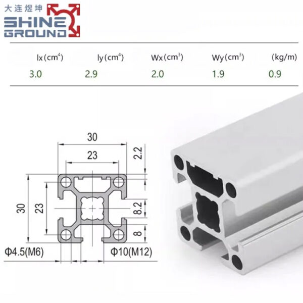 30x30 Aluminum Profile with 3 T-Slots