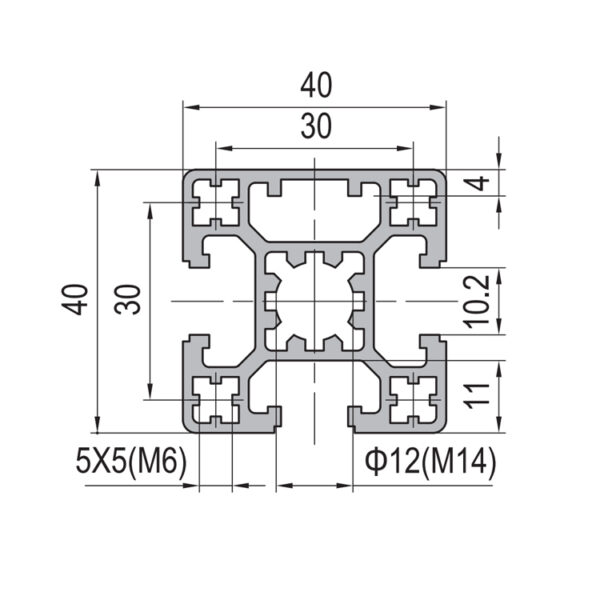 40x40 T-Slot Aluminum Extrusion Profile with 3 Slots
