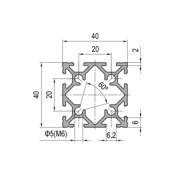 40x40 T-Slot Aluminum Profile with 8 Slots