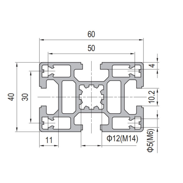 40x60 T-Slot Aluminum Extrusion Profile with 4 Grooves for Material Racking Systems