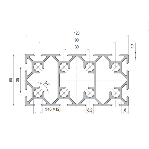 60x120 T-Slot Aluminum Extrusion Profile with 12 Slots