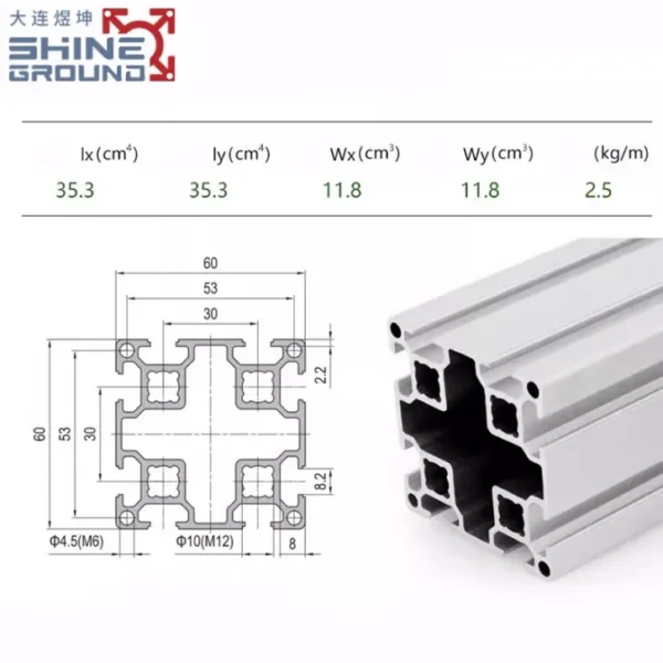 60x60 T-Slot Aluminum Profile Square Tube with 8 Slots