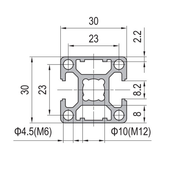 T-Slot Aluminum Profile 30x30 with Dual Slots-Type B