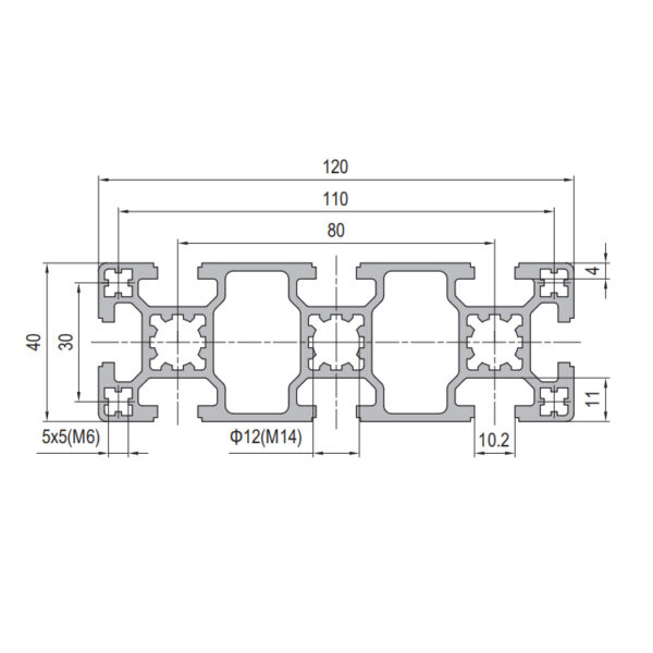 40x120 8-Slot T-Slot Aluminum Profile