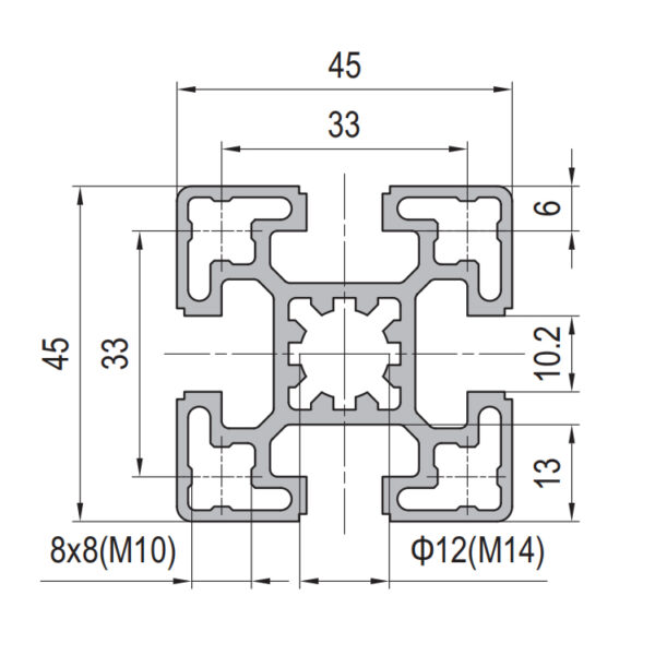 45x45mm T-Slot Aluminum Profile with 4 Slots