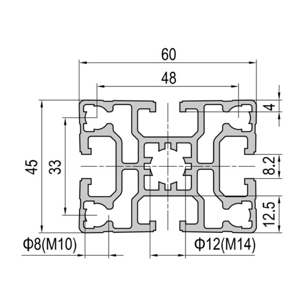 45x60mm 4-Slot Structural Aluminum T-Slot Profile