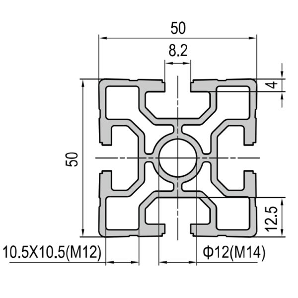 50x50mm T-Slot Aluminum Profile with 4 Slots