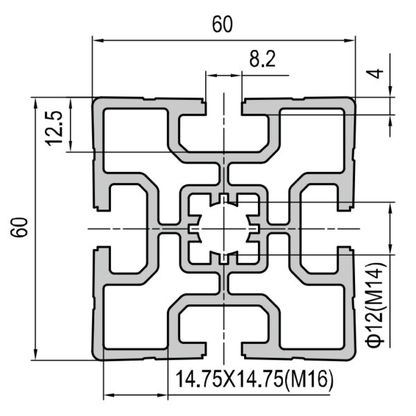 60x60 Industrial T-Slot Aluminum Profile with 4 Slots