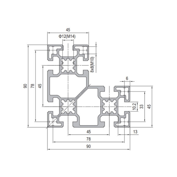 90x90 T-Slot Aluminum Profile With 8 Slots