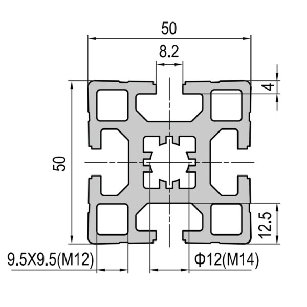Heavy Duty 50x50mm 4-Slot T-Slot Aluminum Profile