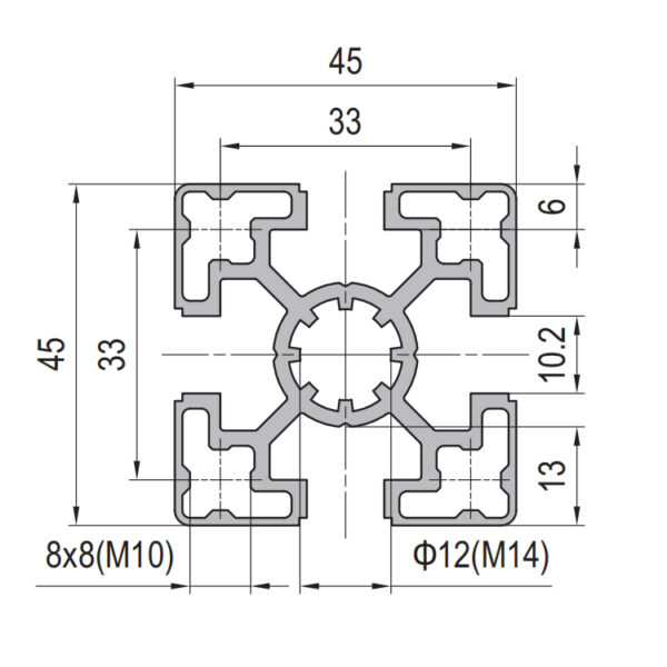 Lightweight 45x45 T-Slot Aluminum Profile with 4 Slots