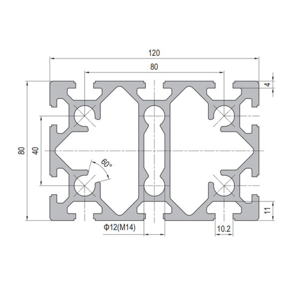​​40 Series 80x120 T-Slot Aluminum Profile with 10 Slots​​