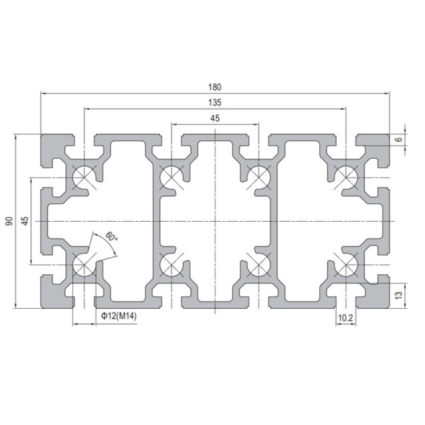 ​​45 Series 90x180mm 12-Slot T-Slot Aluminum Profile​​