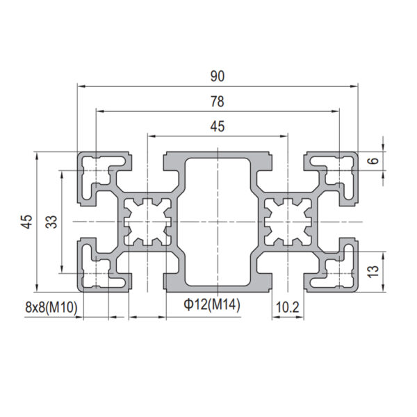 ​​45x90mm 6-Slot T-Slot Aluminum Profile​​
