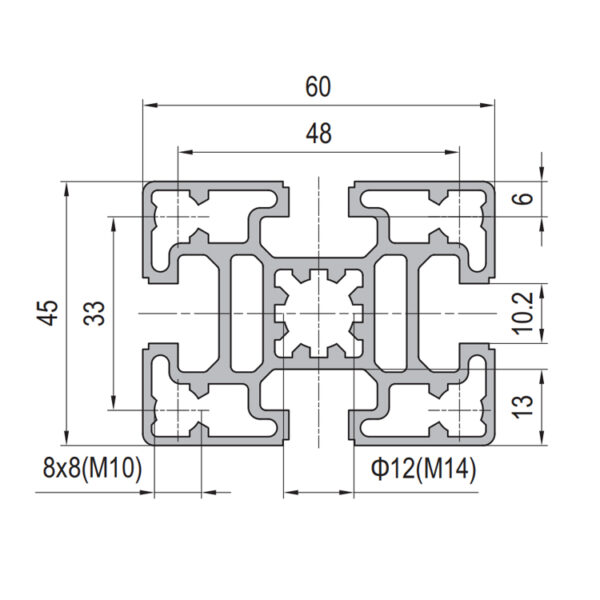 ​​45×60mm T-Slot Aluminum Profile with 4 Slots​​