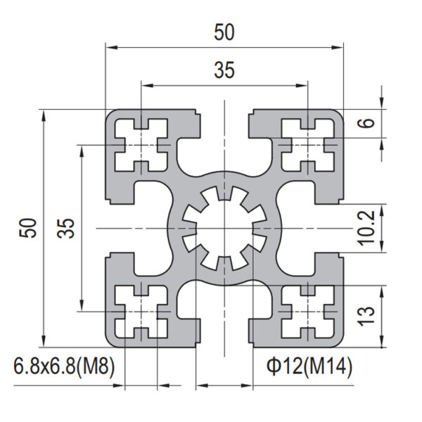 ​​50x50 Aluminum T-Slot Profile with 4 Slots​​