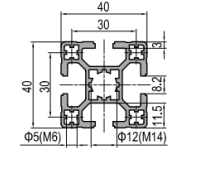 4040 T-Slot Aluminum Profile Technical Drawing