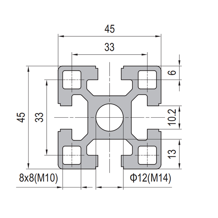 Perfil en T de aluminio de 45×45 mm con 4 ranuras - Imagen 2