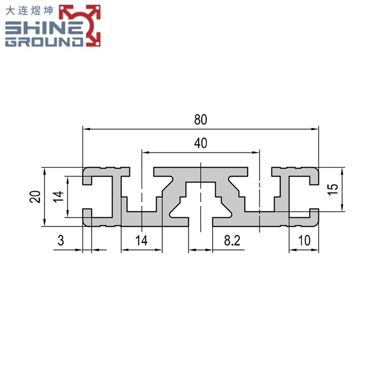 Perfil de extrusión de aluminio con ranura en T de 20x80 mm - Imagen 2