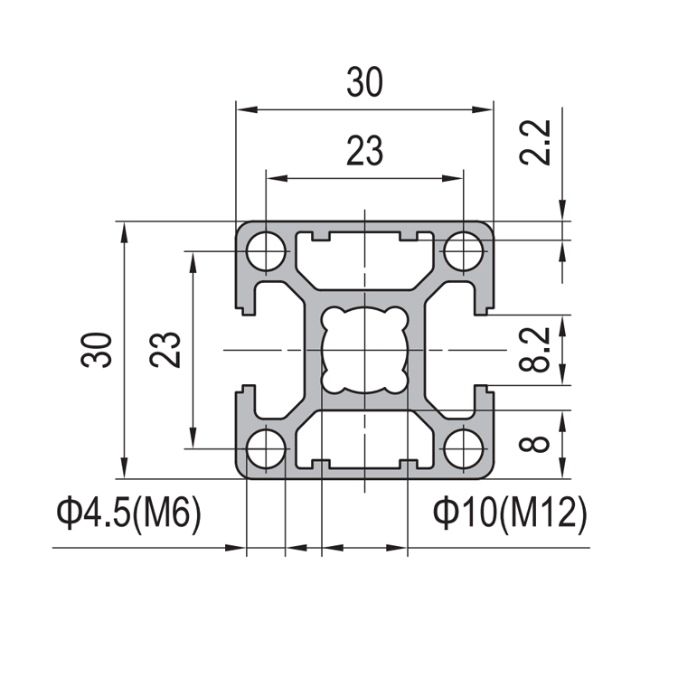 Perfil de aluminio 3030 con ranura en T y 2 ranuras. - Imagen 2