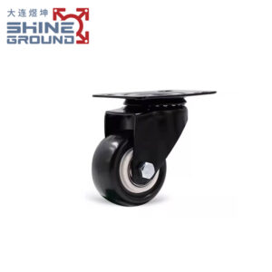 Rueda giratoria de alta resistencia de color negro para sistemas de perfiles de aluminio.