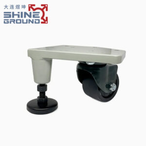 Rueda giratoria autonivelante de alta resistencia con pie ajustable para perfiles de aluminio.